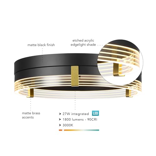 Globe Electric 66000134 27W LED Integrated Flush Mount Ceiling Light, Etched Acrylic Edge Lit Shade, Matte Brass Accents, 1800 Lumens, 2700 Kelvin, 90 CRI, Dimmable, 50 000 Hour Lifespan by Globe Electric - Used condition - Image 5