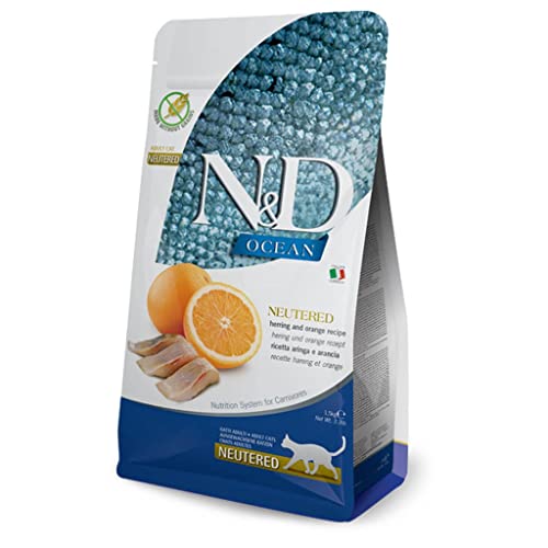 Farmina N&D Ocean Adult Pellets Katzenfutter(Trockenfutter, mit hochwertigen Vitaminen und natürliche Antioxidantien, ohne Mais, Zutaten: Hering und Orange, Portionsgröße: 1,5 kg)