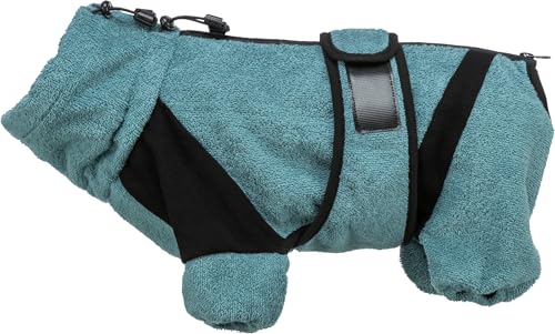 TRIXIE Bade- und Hausoverall - für Hunde Hundemantel aus Frottee - XS (30 cm) Petrol, wärmender Hundepullover für drinnen & draußen - 23851