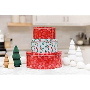 Steel Mill & Co Tin Containers with Lids, 3 Pack Christmas Cookie Tins, Festive Cookie Tins for Gift Giving & Holiday Treats, Round Metal Nesting Containers, Large Medium Small, Snowflake & Holly Steel Mill Co Tin Containers with Lids 3 Pack Christmas Cookie Tins Festive Cookie Tins for Gift Giving Holiday Treats Round Metal Nesting Containers Large Medium Small Snowflake Holly
