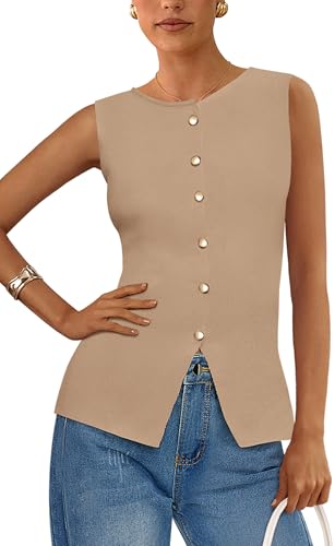 Image of PRETTYGARDEN Women's Sweater Vest Button Down Summer Tank Tops 2026 Sleeveless Knit Vests Fashion Business Casual Outfits