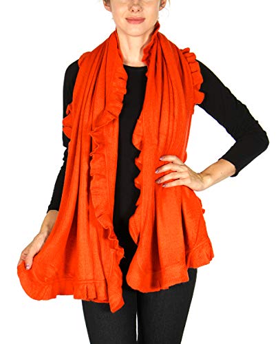 SERENITA Wrap Ruffle, Ruffle Scarf for Women, Trendy Ruffle Trimmed Knit Scarf Fall and Winter Shawl2