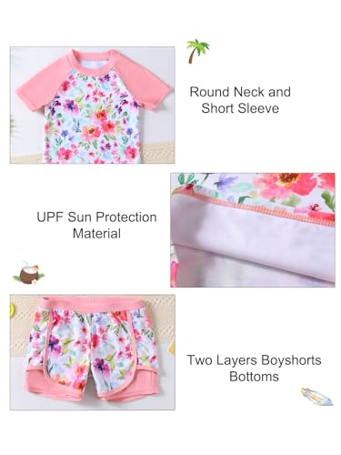 Girls Rash Guard Swimsuit Set 2 Piece Short Sleeve Bathing Suit Beach Swimwear UPF 50+ Sun Proction 3-12 Years4