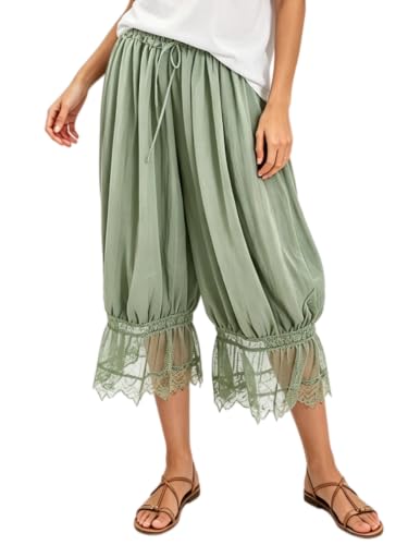 Image of UAURORAO Women Lace Trim Bloomer Pants Flowy Culottes Pantaloons Bloomers