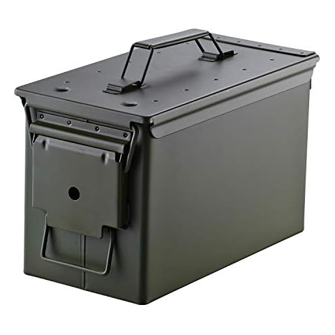 50 Cal Ammo Can Holder Box (Army Green) - Airtight & Watertight Metal Ammo Storage Box w/Hinged Lid, Locking Latch – Ideal Ammo Can Surplus for Firearms, Tactical Gear & Survival Supplies Cover