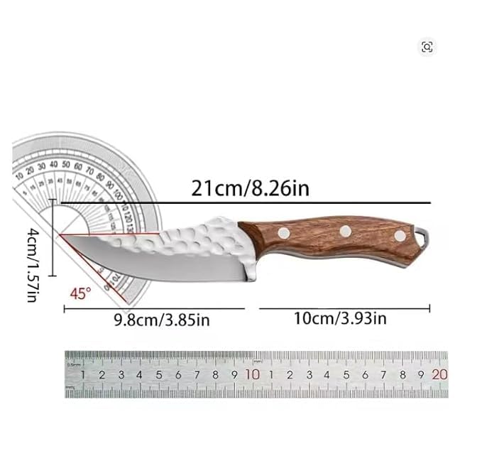 Image of Kitchen Chef Knife, 8 Inch, German Stainless Steel Blade with Wooden Handle, Forged, Silver and Brown, with Protective Sheath