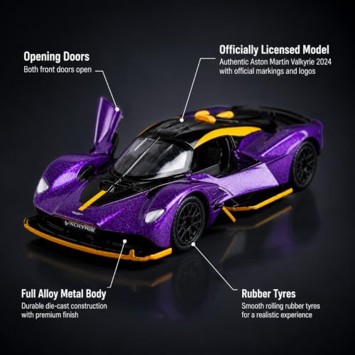 Image of Wizplex CCA Officially Licensed Aston Martin Valkyrie 2024 1:64 Scale Die Cast Metal Car - Collectible Alloy Hypercar with Free-Rolling Wheels, Display Showpiece for Kids 3+ & Car Enthusiasts