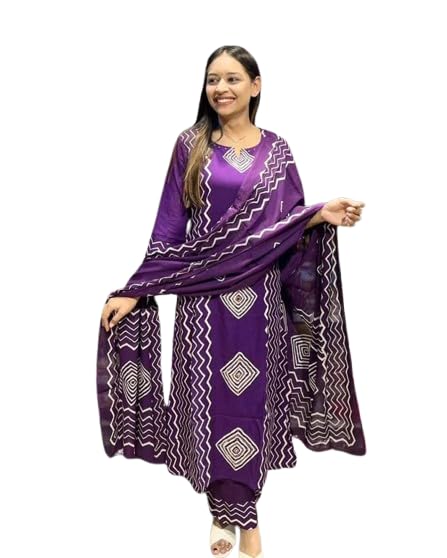 veqreqmeq Women's Bandhani Print Cotton Blend Salwar Suit Set with Dupatta – Purple | Ethnic Wear for Festivals & Casual Outings-picture-17