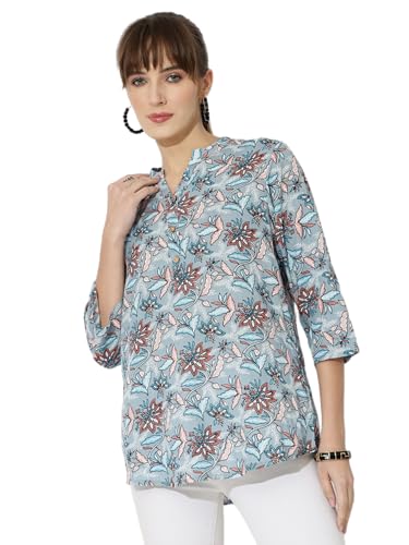 Image of Women's Cotton Printed Kurta Top | 3 /4 Sleeve Straight Kurti Casual Outings