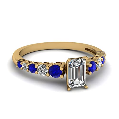 Image of Choose Your Gemstone Graduated Diamond CZ Engagement Ring Yellow Gold Plated Emerald Shape Petite Engagement Rings Lightweight Office Wear Everyday Gift Jewelry US Size 4 to 12