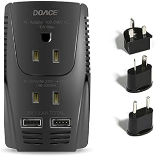 Upgraded DoAce C11 2000W Travel Voltage Converter for Hair Dryer Straightener Curling Iron, Step Down 220V to 110V, 10A Power Adapter with 2 USB and EU/UK/AU/US Plugs for Laptop Camera Cell Phone