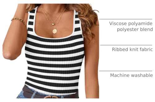 Image of MEROKEETY Women's Summer Square Neck Tank Tops | Sleeveless, Ribbed Knit, Striped Pattern, Slim Fit, Stretchy Soft Sweater Vest Casual Work Outfits