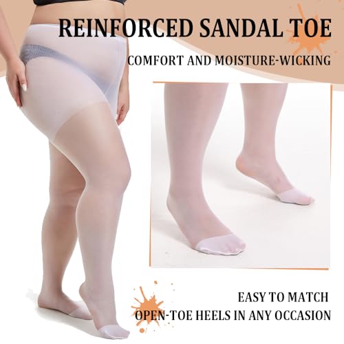 MERYLURE 2 Pairs Plus Size Sheer Tights for Women, 20D Soft Sheer Queen Stockings Control Top Pantyhose Reinforced Toes4