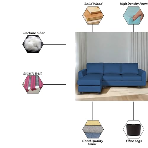 Image of BRAXTON Damian LHS 4 Seater L Shape Sofa Set for Living Room (Blue Sofa Fabric) Premium Fabric Sofa