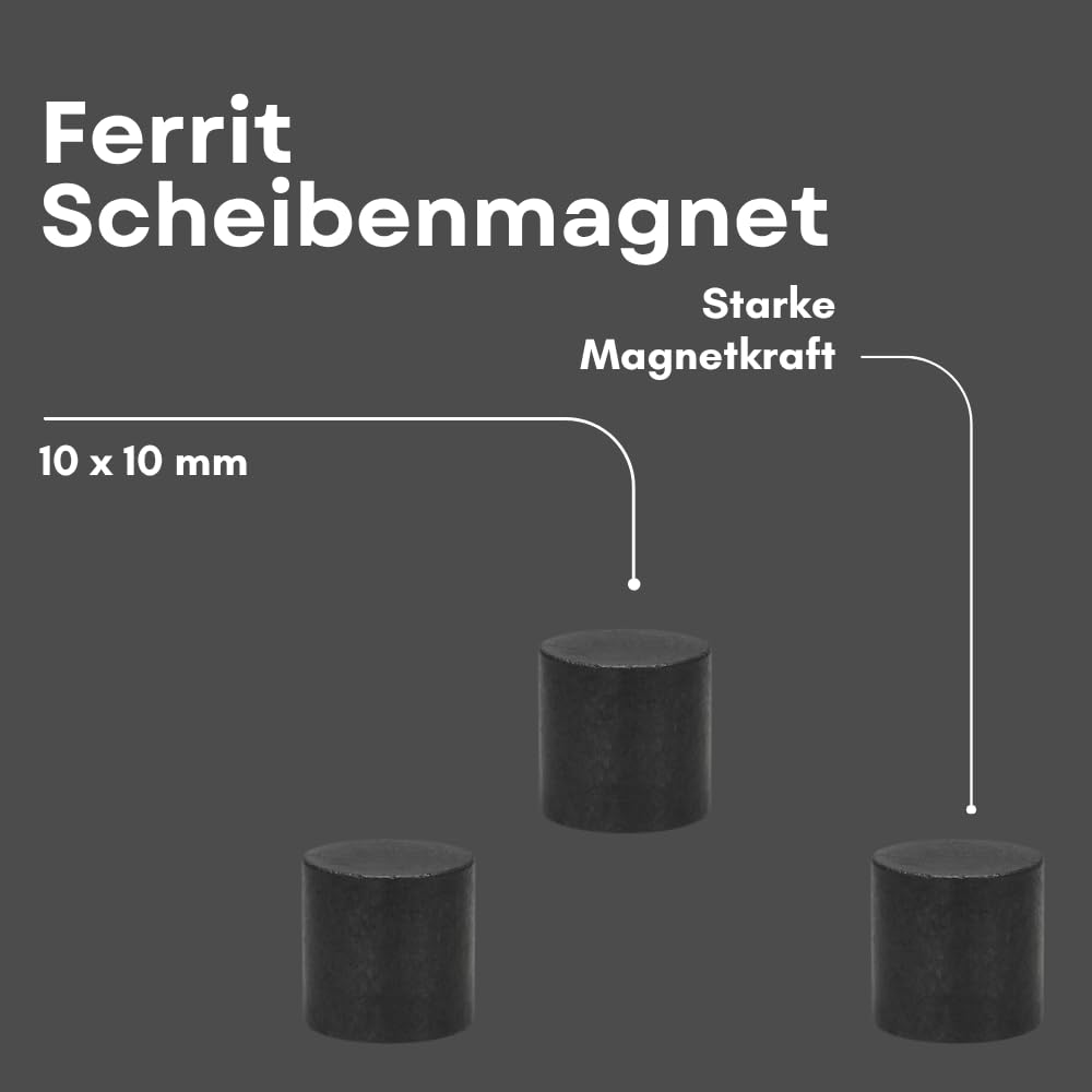 STRONG MAGNETS Ferrit- Scheibenmagnet - Extra stark - 10 mm Ø - 10 mm Höhe - 500 Stück - Industrielle Anwendung, Werkstatt oder Büro