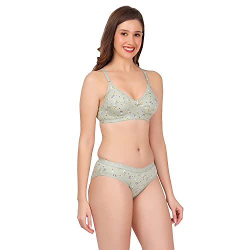Image of Women Non Padded Wirefree Pure Cotton Printed Multicolor Bra & Penty Set 2 Pack Combo