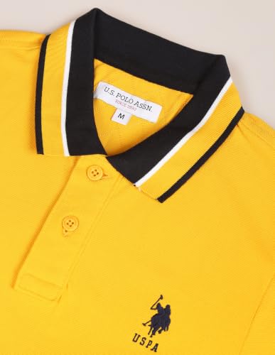 Image of U.S. POLO ASSN. Solid Slim Fit Cotton Polo T Shirt for Men - Breathable, Half Sleeves Mens Tshirt - S, Yellow