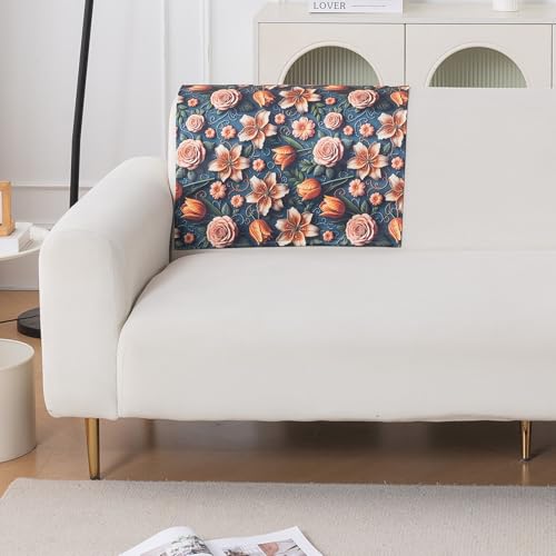 Image of HOKIPO 'Nature Muse' 1 PC Backrest Mat for Sofa Cover | Premium HD Printed Holland Velvet Mat, Nocturne Rose (IN-922-L-D2)