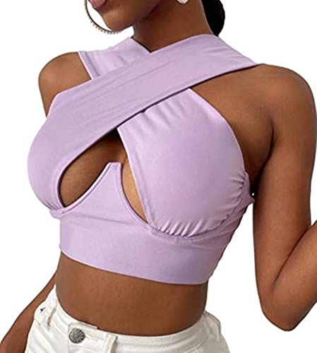 【FANCY CLUB】FRONT CROSS SLEEVELESS HYPERFIRE Women's Sexy Criss Cross Halter Sleeveless Wrap Front