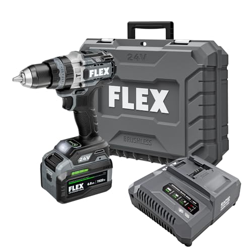 FLEX 24V Brushless Cordless 1/2-Inch 1,400 In-Lbs Torque 2-Speed Hammer Drill Turbo Mode Kit with 6.0Ah Stacked Lithium Battery and 280W Rapid Charger - FX1271T-1H
