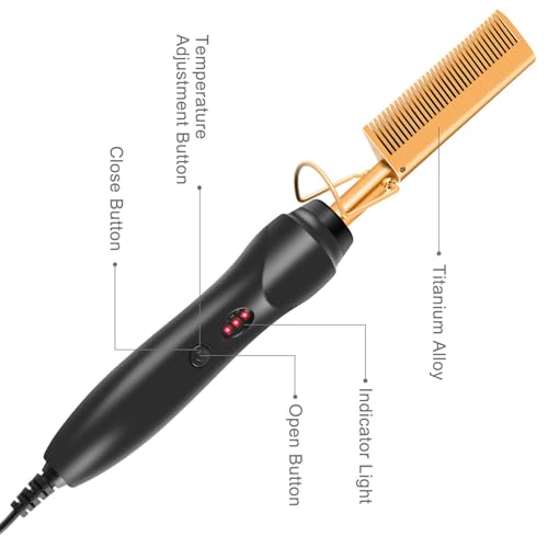 Plancha para el Cabello Licavey con Peine Integrado, 2 en 1, Calentamiento Rápido para Uso en Cabello Seco y Mojado, Temperatura Ajustable, Reduce el Tiempo de Estilizado, Dorado (Enchufe EE.UU. 100 a 240 V) miniatura 4