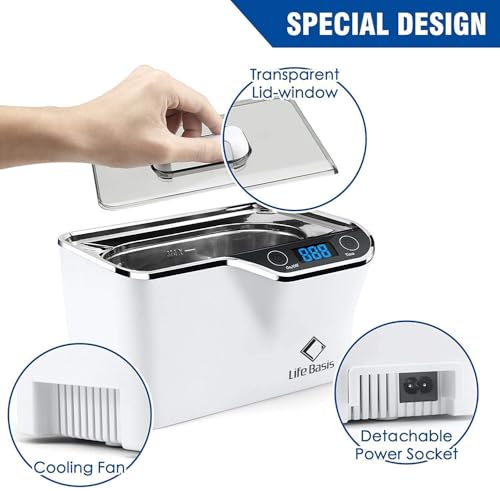 LifeBasis Ultraschallreinigungsgerät 600ml – Digitaler Brillenreiniger mit 5 Modi & LED-Timer,...