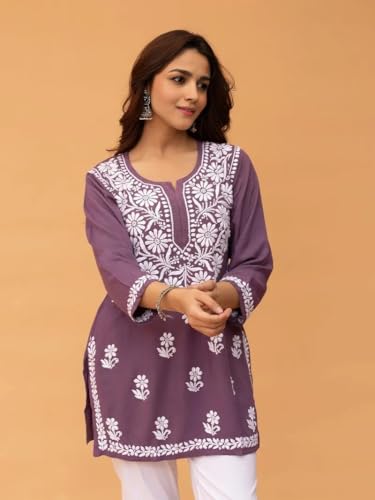 Image of Sidhidata Women Rayon Regular Stylish Kurti with 3 /4 Sleeves & Beautiful Neck Embroidery Ideal for Casual Office Wear & Everyday Comfort (Kurti Angell)