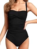 Women's One Piece Swimsuits Tummy Control Bathing Suits for Women Criss Cross Ruched Push Up Vintage Retro Swimwear Full Coverage Sexy Cute Swim Retro Padded Twist Front Adjustable Straps Black L