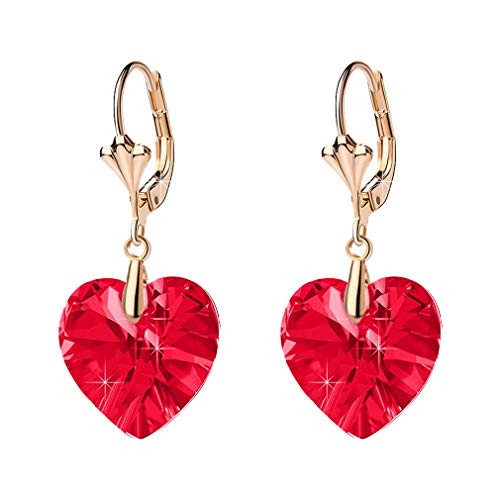 Austrian Crystal Heart Drop Leverback Earrings for Women Fashion Dangle Earring 14K Rose Gold Plated Hypoallergenic Jewelry