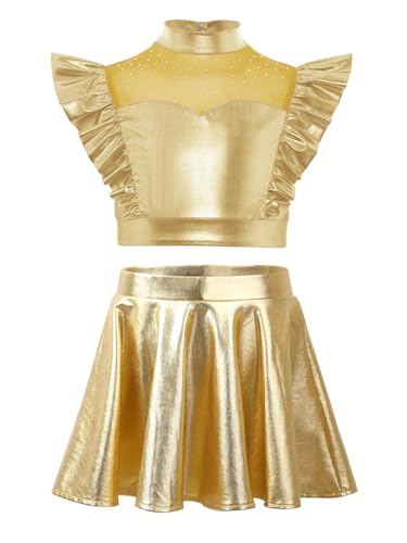 Tenue de danse jazz fille ensemble crop top paillettes et culotte dorée