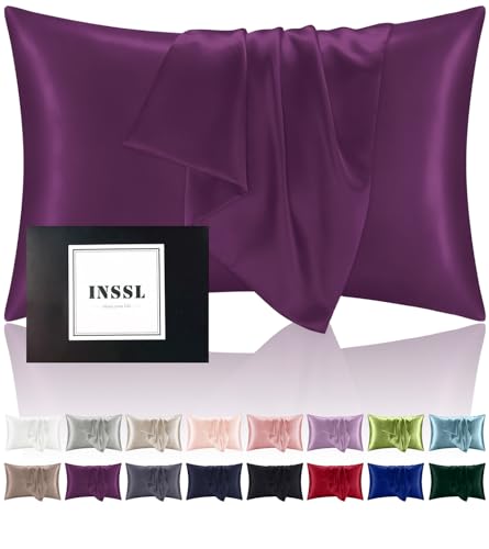 INSSL Mulberry Silk Pillowcase for Hair and Skin Health, Natural Silk Pillow Cover with Hidden Zipper Both Side Silk1 pcs (Dark Purple, Standard 20"x26")