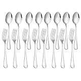 Set of 16, Stainless Steel Dinner Forks and Spoons Silverware Set, Heavy-Duty Forks (8 Inch) and Spoons (7.2 Inch) Cutlery Set, Dishwasher Safe (Silver)