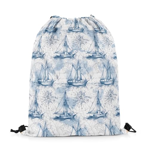 Image of jejeloiu Nautical Drawstring Backpack 13x15.7inch Vintage Sailboat Waterproof Gym Drawstring Bags Sea Ocean Sports String Backpack Beach Swim Travel Bag Sackpack
