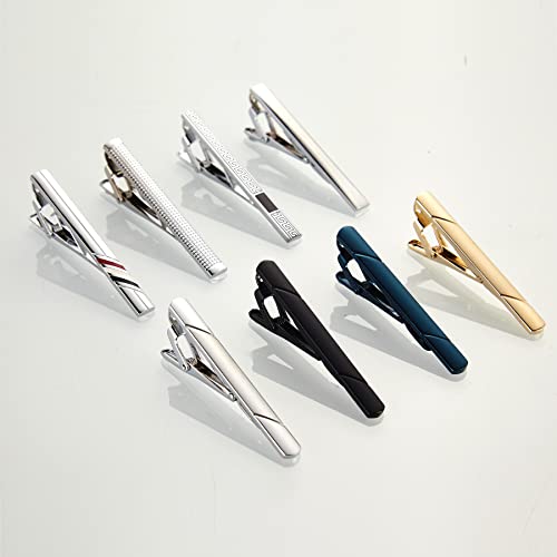 8Pcs Tie Clips for Men,Black Gold Blue Silver Tie Bar Clip Set for Regular,Tie Bar Clip is a Gift for Father,and Lover,Suitable for Wedding Business Gifts2