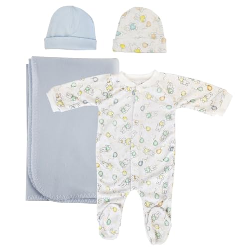 Bambini NC-0948M Boy Newborn Baby 4 Piece Layette Sets White & Blue
