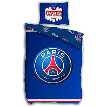 PSG football club - Housse de couette + taie d’oreillers réversible du Paris saint germain champion de France collection 2018-2019 Cavani, Mbappé, Neymar...