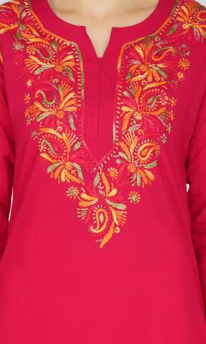 Image of Vahson Designer Hand Lucknowi Chikankari Embroidery Cotton Short Kurti for Women /Girls