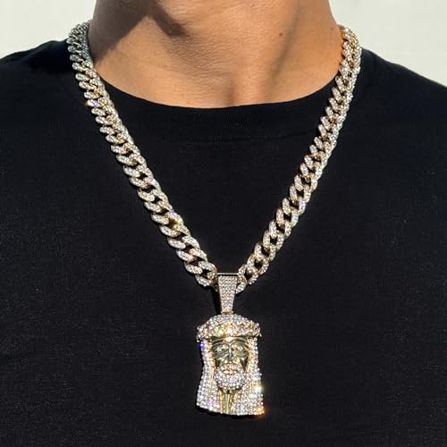 Men's Large CZ Pendant & 12mm Iced Out Cuban Necklace2