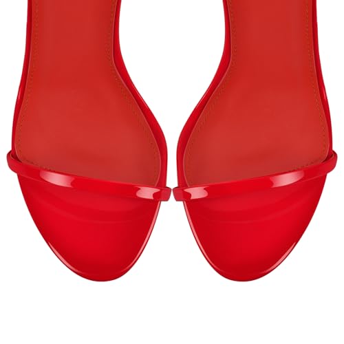 Image of Strappy High Stiletto Heels, Ankle Strap Buckle Heeled Womens Sandals, Sexy Comfort Open Round Toe Heels for Daily Party Dress