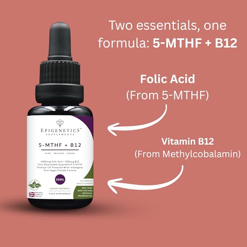 5-MTHF + B12 30ml | High Strength Folic Acid B9 1000mcg + 500mcg Vitamin B12 Methylcobalamin Liquid Drops | Folate Made in UK & Vegan Friendly | 2 Months Supply - Image 3