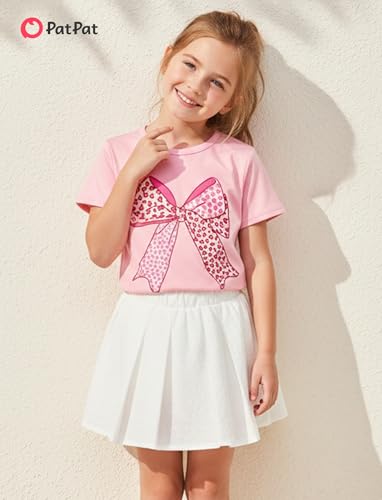 Image of PATPAT Girls Crewneck Short Sleeve Graphic Tees Animal Print Shirts Cute Summer Outfits 5-12 Years