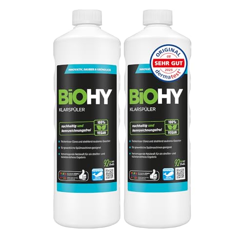 BiOHY Abrillantador (2 botellas de 1 litro) | Apto para todos los lavavajillas | para un brillo inmejorable en los vasos y platos sin manchas de agua (Klarspüler)