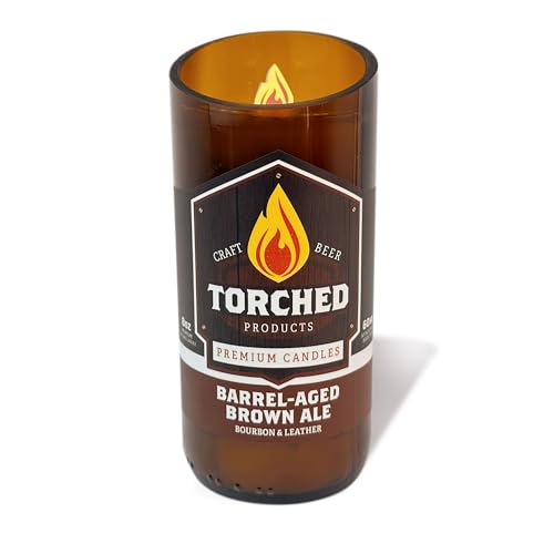 Torched Beer Scented Candles | Natural Soy Wax Candle | Barrel-Aged Brown Ale Scent 8 oz | Makes a Great Gift for Men, Beer Lovers, and Collectors | Bar Man-Cave Decor and Accessories