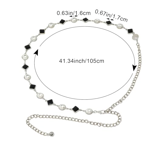 yueton 1 Pack Fashion Women Dress Chain Belt Bling Rhinestone Belt Stylish Black Faux Crystal Belt Skinny Waist Belt Clothing Accessories2