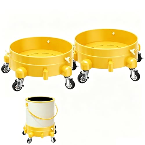 Heavy-Duty Bucket Dolly with Wheels, 5 Gallon Bucket Roller with Locking Casters & Secure Clamp, Rolling Bucket Cart for Cleaning, Gardening, Industrial Use, Max Load 300 Lbs (Yellow)