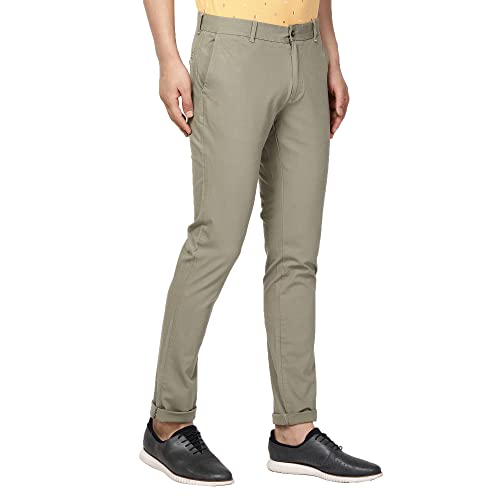 Image of Blackberrys Men's Textured Beige Slim-Fit Trousers |Office Wear & Casual Wear
