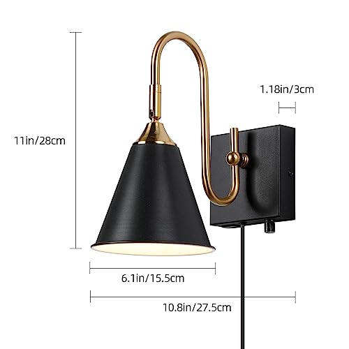 Image of Plug in Sconce with Dimmable Switch and USB Port, Vintage Adjustable Lighting Angle Wall Lamp,Black Industrial Bedside Light for Bedroom, Living Room and Hotel