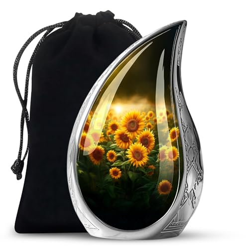 Image of Teardrop Sunflower Urn for Ashes for Women - Funeral Urns for Adult Ashes Women - Yellow Sunflower Urn for Human Adult Male and Female - Large Cremation Urns for Male 10inch