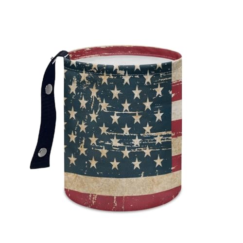 Image of Pensura Vintage American Flags Car Garbage Bin Reusable Hanging Auto Trash Can for Front Seat Back Seat Car Organizer for Car, Office, Home, Travel Camping Accessories
