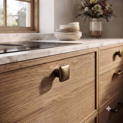 Image of JAGGER JAG401 Drawer Knobs for Home & Office - Durable and Elegant Stainless Steel Door Knob for Cabinets, Cupboards & Dressers (2, Brass Antique (Square))